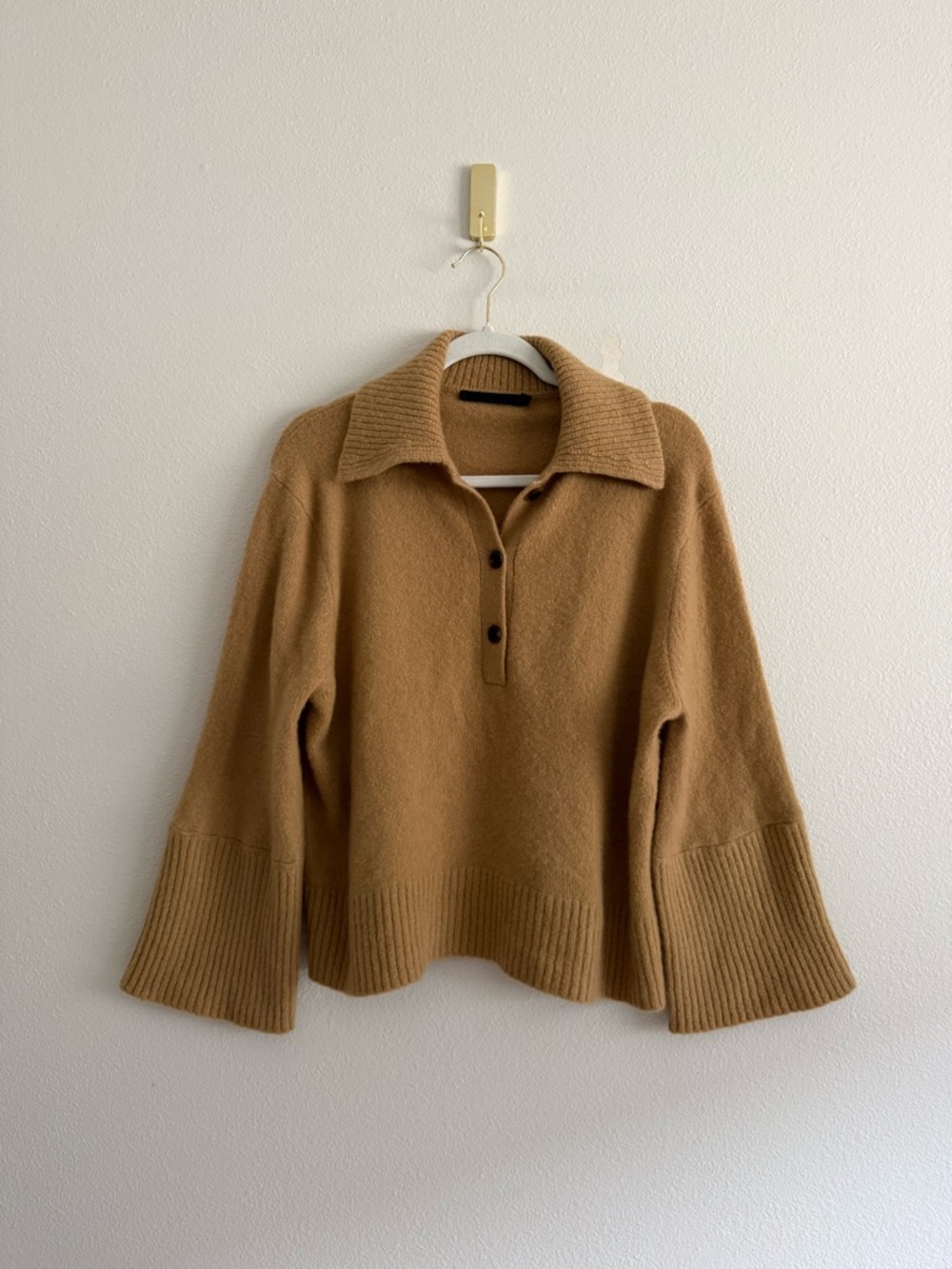 Jenni Kayne cashmere Stevie polo sweater Sz S in camel EUC ( altered sleeves) - Picture 4 of 10